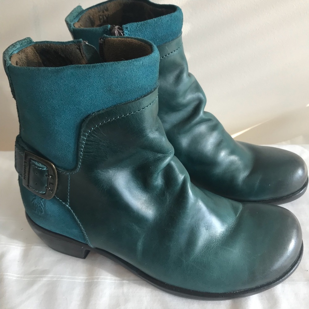 Fly London Mel Petrol Leather Boot Size 39